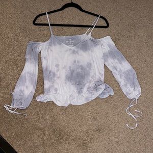 Medium American Eagle Blue and White Tie-Dye Shirt